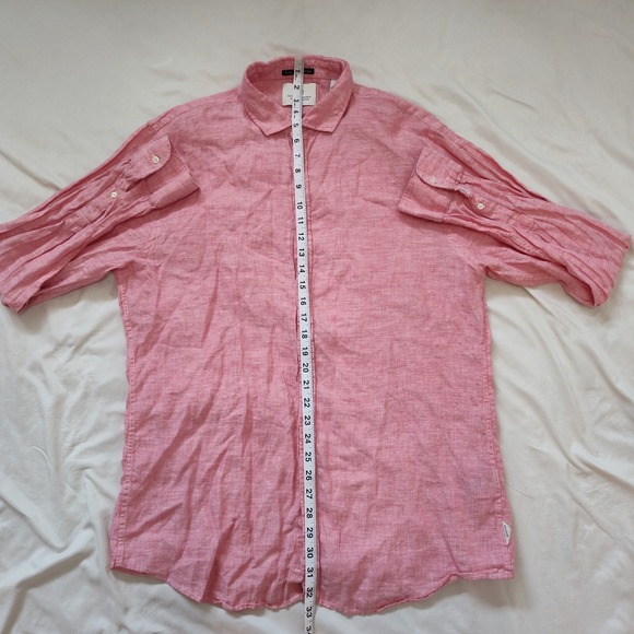 Scotch & Soda Mens Size XXL Pink Linen Button Up Long Sleeve Shirt - Picture 6 of 12